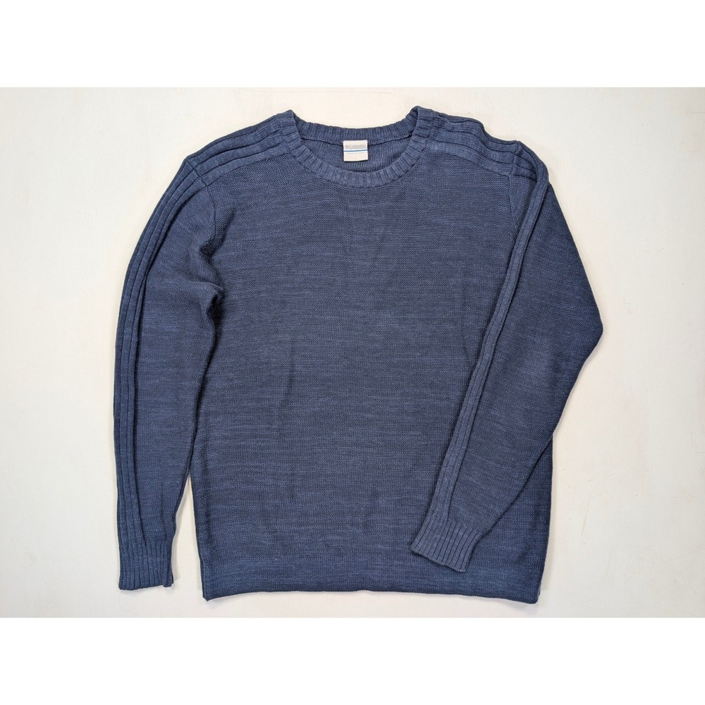 Columbia Men Sweater Large Navy Blue Cotton Crewneck Ribbed Knit Pullover Casual